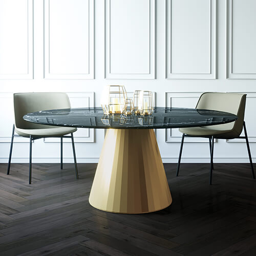 Dimco Dining Table with chairs. Modern Design Gold base.