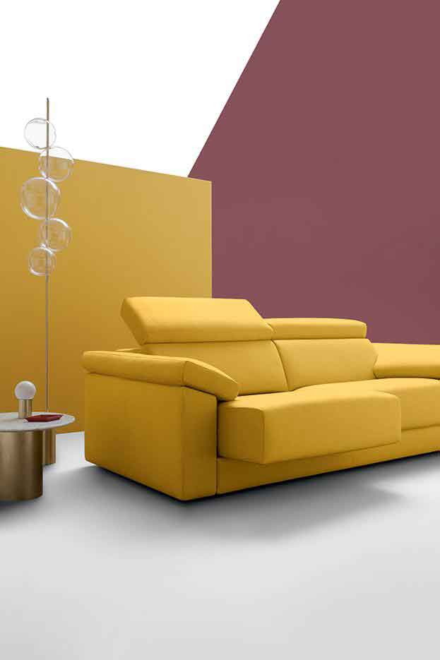 yellow leather sofa with no legs, adjustable seat and neck, real faux imitation leather sofa, paralimni, lefkosia, free delivery, indoor leather sofa,
